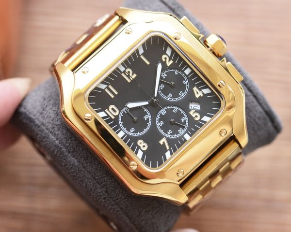 Montre carrée fine pour homme, montre de luxe, bracelet en acier 316, mouvement à quartz importé, miroir en verre renforcé minéral, taille : diamètre 45 mm, épaisseur 13 mm.