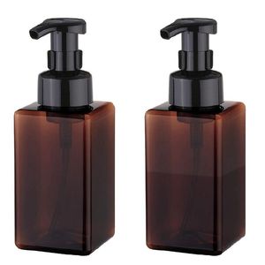 Distributeur de savon moussant carré 450ml 15oz, bouteille à pompe en plastique rechargeable ambre pour savon liquide, shampoing, lavage du corps