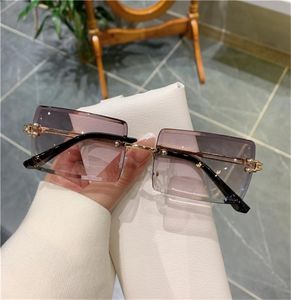 Lunettes de soleil à clip carrées sans cadre pour femmes, lunettes de soleil de styliste rétro Vintage et homme en alliage de voiture dorée 2205184189211