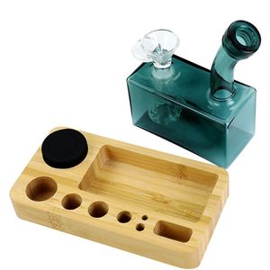 Vierkante glazen beker bong waterpijp creatieve waterpijp met houten basisaccessoires voltooid