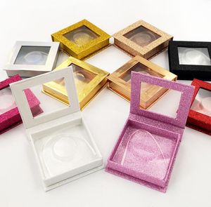 Cajas de pestañas con purpurina cuadrada Muti Color Paper Clamshell Caja de embalaje de plástico Caja de embalaje de cosméticos Popular al aire libre SN2937