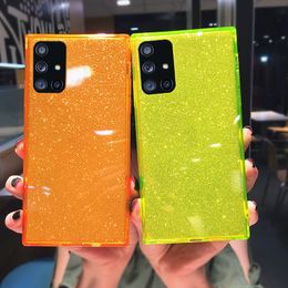 Étuis de téléphone carrés à paillettes pour Samsung Galaxy S20 FE A51 A71 A50 A70 S21 S10 S9 Plus Note 20 souple 2 en 1 couverture arrière transparente