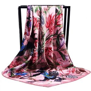 Foulard carré crème solaire foulards en soie imprimé fleur 90X90CM bandanas quatre saisons serviette de plage 2022 mode châles