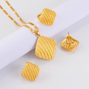 Corazón cuadrado joyería etíope 14k oro amarillo conjunto colgante collares pendientes anillos africano eritreo Habesha Dubai regalos de deshierbe