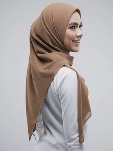 Carré Hijab En Mousseline De Soie Foulards Pour Les Femmes Musulmanes De Mode Châles Plaine En Mousseline De Soie Headwraps Hijab Écharpe Femmes Voile 240301