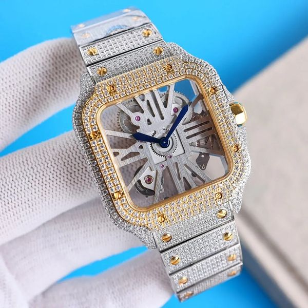 Square Hollow Diamond Diamond High-Quality Mens Watch Designer Watches 39.8 mm Diamond Designer Gift Giftwarchs STRAP STRAPE EN SECTION ACI