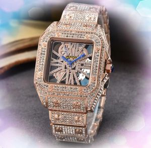 Vierkante holle skelet wijzerplaat horloges Topkwaliteit Heren Iced Out Sky Starry Diamonds Ring Bezel Klok Luxe Japan quartz uurwerk alle misdaad cool Polshorloge geschenken