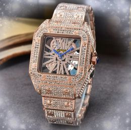 Vierkant hol skelet heren automatisch uurwerk horloge volledig roestvrijstalen kast klok quartz batterij super hemel sterrenhemel diamanten ring bezel polshorloge geschenken