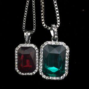 Square Iced Out Hip Hop Jewelry Lab Diamante Colgante Collar Conjunto Plata Piedra Rapero con cadena