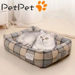Lit pour chien en treillis carré amovible lavable pour animal de compagnie nid de chat sac de couchage en coton utilisable Double face pour grand petit chat 240226