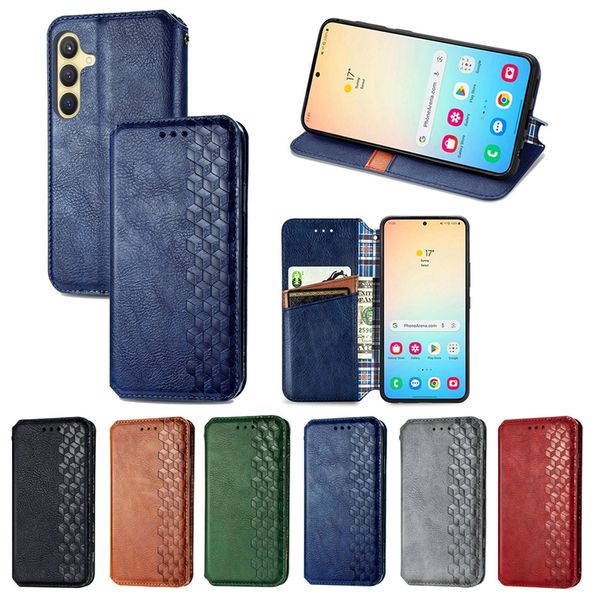 Étuis de téléphone portefeuille en cuir carré pour Xiaomi 14 Pro Huawei Honor 100 Pro 5G X50i X7B Redmi K70 K70E Moto G Play 2024 3D Cube Suck support de fermeture magnétique pochette à rabat