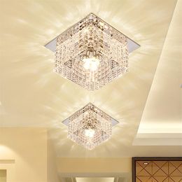 Foco LED cuadrado, lámpara de cristal moderna de 5W, luces LED de techo para sala de estar, vestíbulo, pasillo, porche, luz descendente de cristal Dia10cm249W