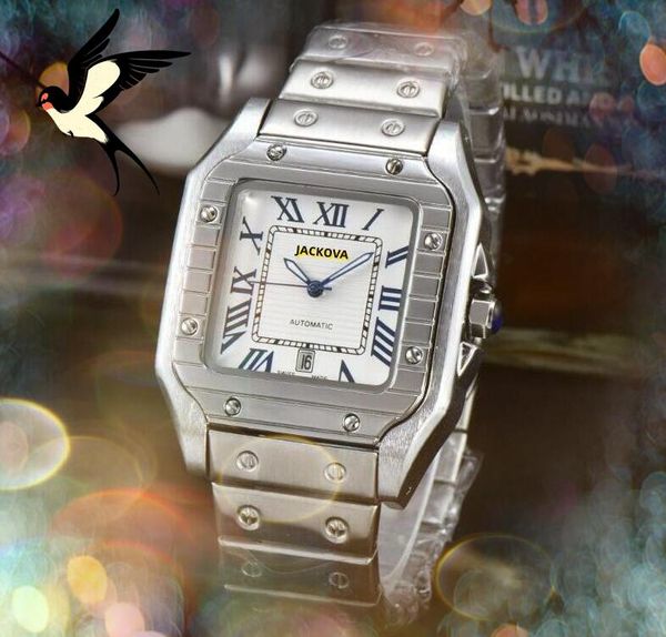 Ligne carrée Cadran Squelette Date Automatique Hommes Montres All the Crime Super Hommes Bande En Acier Inoxydable Mouvement À Quartz Horloge Chaîne En Or Bracelet Montre-Bracelet Cadeaux