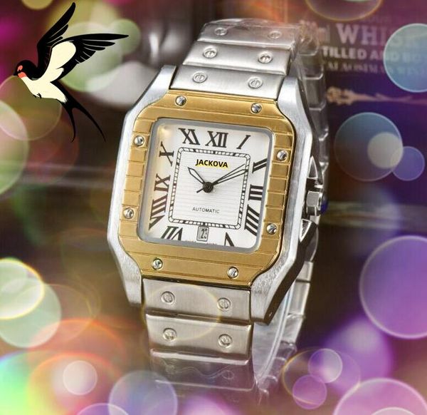 Ligne carrée cadran squelette automatique Date hommes montres de luxe mode hommes pleine bande en acier inoxydable mouvement à Quartz horloge chaîne en or Bracelet montre-bracelet cadeaux