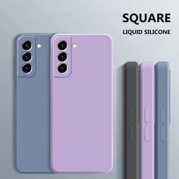 Square Liquid Silicone Original Case voor Galaxy S20 S21 plus S22 Ultra S23 Fe Bag Funda A24 4G A34 A54 A14 5G Soft Cover 240326