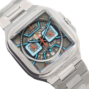 Vierkante herenhorloges Hemelsblauw gezicht Japan Vk quartz uurwerk Multifunctionele chronograaf mm Metalen horlogeband polshorloge Sport rubberen band Vaderdagcadeau