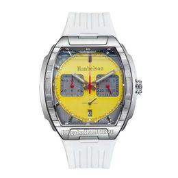 Montres carrées pour hommes, cadran jaune titane, mouvement à Quartz japonais vk, chronographe multifonction 39mm, bracelet de montre en métal, bracelet en caoutchouc de sport, cadeau de fête des pères