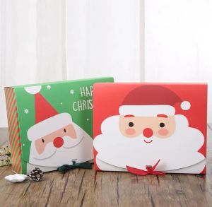 Papel de regalo cuadrado de Feliz Navidad y caja de embalaje de papel Bolsas de regalos de favor de Papá Noel Feliz año nuevo Cajas de dulces de chocolate Suministros para fiestas 1106