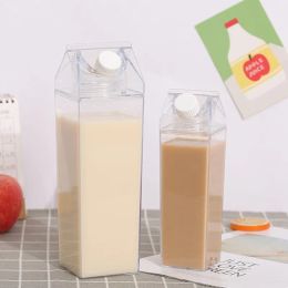 Carré lait tasse dessin animé bouteille d'eau grande capacité en plastique Transparent jus tasses à boire Portable lait ztp boîte