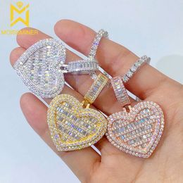 Square Moissanite S Sier Heart Pendant Colliers For Men Real Diamond Collier Femmes Bijoux Pass Tester