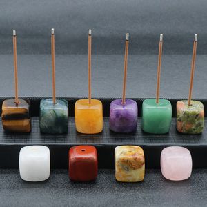 Square Natural Healing Stone Gemstones Incense Stick Base Holder Fragrant Plug Amethyst Clear Quartz Raw Stones Incense Tray