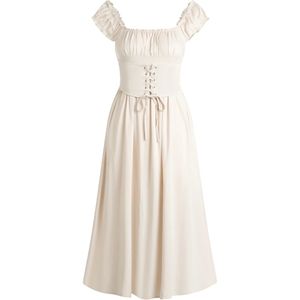 Vierkante nek wit een lijn casual jurken mode eenvoudige lange jurk 240415