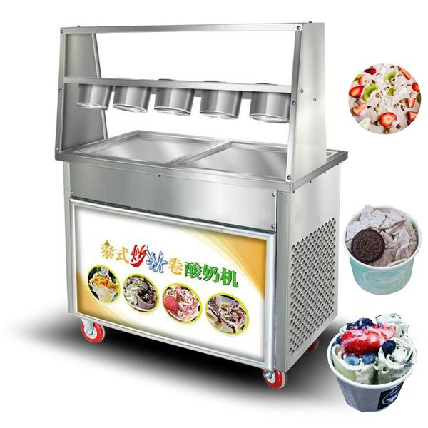 Machine à crème glacée frite thaïlandaise commerciale, poêle carrée, 110v 220v, 5 bols, machine à rouler la crème glacée frite