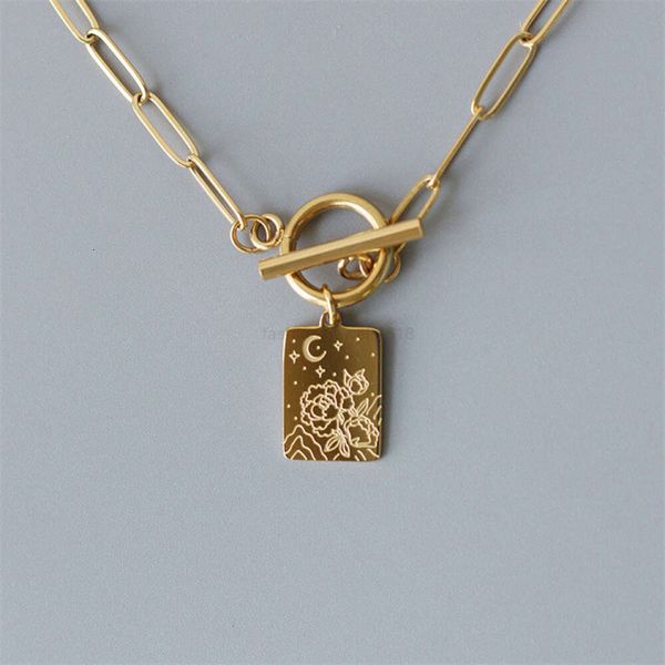 Collier pendentif carré fleur lune, nouveau produit, boucle OT, collier étoile, chaîne, trombone K3