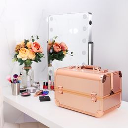 Vierkante draagbare aluminium legering cosmetische kast home cosmetica opbergdoos multi-level nagel art tattoo toolbox