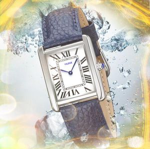 Square Quartz Watch 28 mm Shiny Starry Cool Simple Women Tank Series Tank-Must-Design Black Blue Brown Cow Cuir Cute Lady Three Pins Chain de conception Chaîne de bracelet Cadeaux