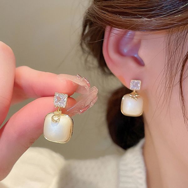 Resin carr￩ num￩ro 5 boucles d'oreilles ￩talon CZ 925 Boucles d'oreilles ￠ aiguille en argent accessoires de mode luxe plaqu￩ or pour filles