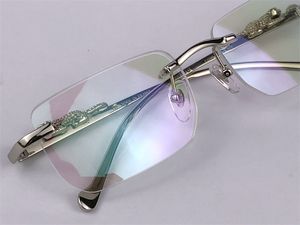 Vierkante randloos frame transparant modeontwerp optische glazen lens dierenbenen vintage eenvoudige stijl met kast