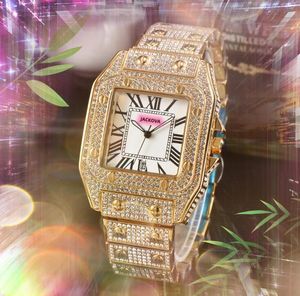 Vierkante Romeinse wijzerplaat Tank Series Horloge Dames Montre de Luxe Roestvrij staal Quartz uurwerk Volledige diamanten Ringkast Klok Rosé goud Zilver Horloges Armband Geschenken