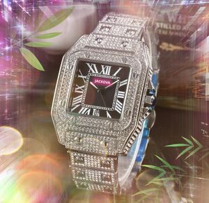 Reloj cuadrado con esfera romana, serie Tank, mujer, ocio, tres agujas, movimiento de cuarzo de acero inoxidable, caja de anillo de diamantes completos, reloj, oro rosa, plata, relojes, pulsera, regalos