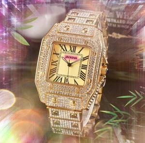 Vierkante Romeinse wijzerplaat tankserie horloge vrouw zakelijke jurk Super roestvrij staal quartz uurwerk volledige diamanten ringkast klok roségoud zilveren horloges armband geschenken