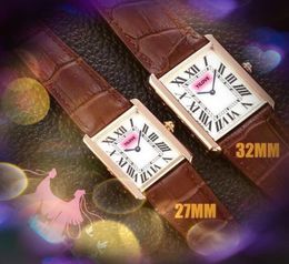 Cadran romain carré femmes hommes amoureux montre batterie à quartz super Tank série horloge tout le crime en cuir véritable Ultra mince montre-bracelet haut de gamme cadeau
