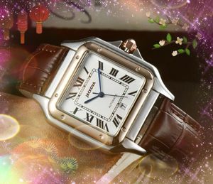 Carré romain réservoir automatique Date hommes montres de luxe mode hommes bracelet en cuir mouvement à Quartz horloge or argent loisirs montre-bracelet cadeaux