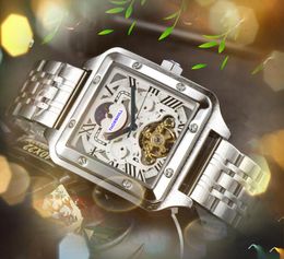 Vierkante Romeinse Tank Moon Sun Dial Herenhorloge Mechanisch zelfopwindend Automatisch uurwerk Zakelijke klok Herendag Datum Topmodel Horloges Montre de luxe geschenken