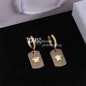 Boucles d'oreilles plaquées or 18 carats avec diamant de forme carrée, clous stéréoscopiques en forme de lion, bijoux de mariage, cadeau avec boîte