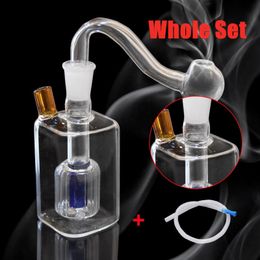 Forma cuadrada Vidrio Cachimba Quemador de aceite Humo Shisha Tubos de vidrio desechables Colectores de ceniza Bong Percolador Burbujeador Regalos Tazón de tabaco Accesorios para pipa para fumar Conjunto completo