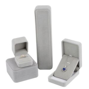 Vierkante vorm grijze kleur fluweel sieraden display dozen verpakkinghouder voor hanger kettingen armbanden ring oorrangkast