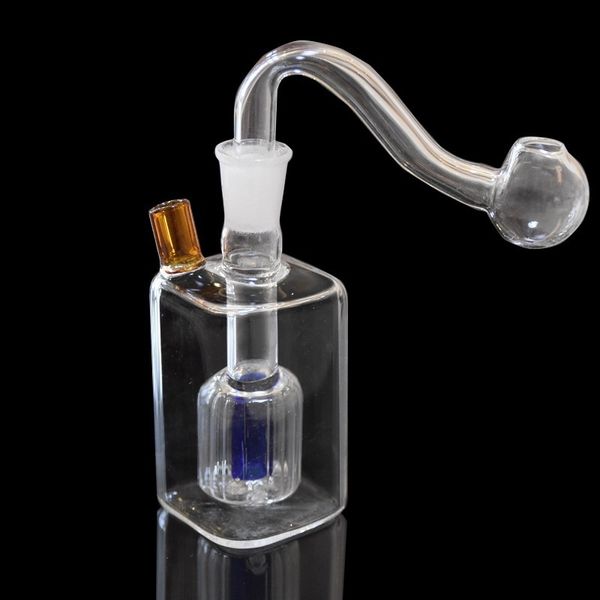 Forme carrée Mini 10mm Verre Narguilé Fumer Pipe Fumée Shisha Tuyaux En Verre Jetable Brûleur À Huile Bol De Tabac Attrape-Cendres Bong Percolater Bubbler Couleur Aléatoire Envoyer