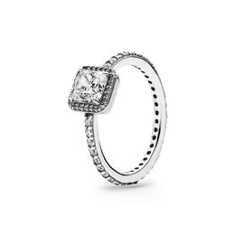 Square Sparkle Halo Ring Authentiek 925 Sterling Silver Women Girls Wedding Designer sieraden voor Pandora CZ Diamond verloving Giftringen met originele doos