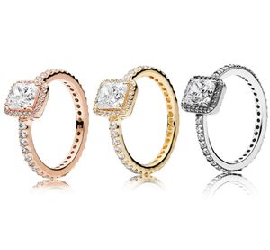 Vierkante Sparkle Halo Ring Grote CZ Diamanten Trouwringen Originele Doos voor 925 Sterling Zilver 18K Rose goud Cadeauringen sets3568446
