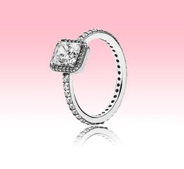 Vierkante Sparkle Halo Ring Vrouwen Meisjes Bruiloft Sieraden voor 925 Sterling Zilveren Verlovingscadeau Ringen met Originele doos set4690795