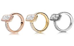 Vierkante Sparkle Halo Ringen CZ diamant Vrouwen Bruiloft Sieraden 925 Sterling Zilver vergulde Ring met box set voor 1557205