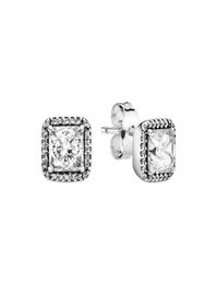 Boucles d'oreilles carrées Sparkle Halo Stud en argent sterling plaqué or jaune pour femmes et hommes, bijoux de fête pour boucles d'oreilles de mariage en diamant CZ avec boîte d'origine 1147153