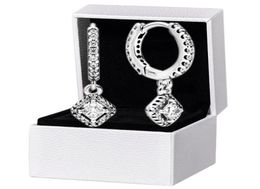 Square Sparkle Hoop oorbellen Originele doos ingesteld voor 925 Sterling Silver CZ Diamond hanger Earring Dames Wedding Designer Jewelry8240092