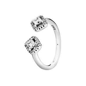 Bague ouverte scintillante carrée en argent sterling véritable pour Pandora bijoux de mariage en or rose 18 carats pour femmes filles CZ diamant petite amie bagues cadeaux avec coffret d'origine