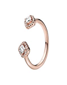 Square Sparkle Rose Gold Open Anneau avec boîte d'origine pour P Real Sterling Silver CZ Diamond Mariage de mariage pour les femmes Girls Girlfriend Gift Bielry4667557